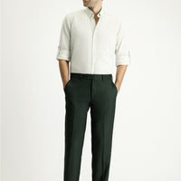 Dark Green 7 Drop Slim Fit Narrow Cut Lycra Classic Fabric Trousers