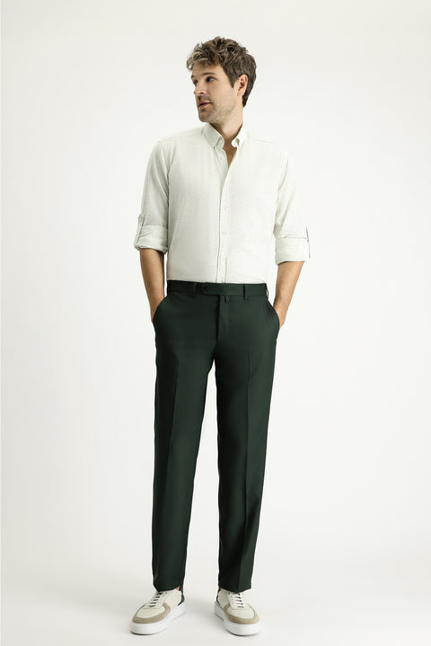 Dark Green 7 Drop Slim Fit Narrow Cut Lycra Classic Fabric Trousers
