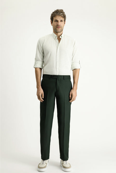 Dark Green 7 Drop Slim Fit Narrow Cut Lycra Classic Fabric Trousers