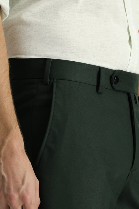 Dark Green 7 Drop Slim Fit Narrow Cut Lycra Classic Fabric Trousers