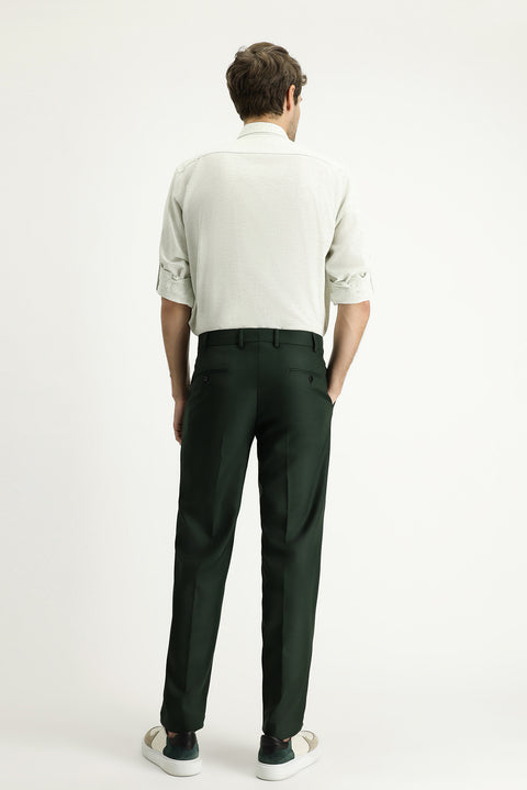 Dark Green 7 Drop Slim Fit Narrow Cut Lycra Classic Fabric Trousers