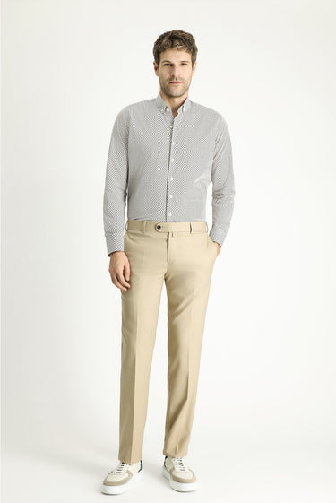  Koyu Bej Slim Fit Dar Kesim Likralı Klasik Kumaş Pantolon
