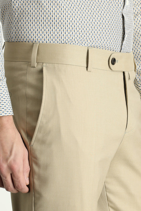 Koyu Bej 7 Drop Slim Fit Dar Kesim Likralı Klasik Kumaş Pantolon