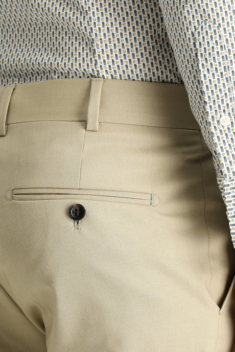 Koyu Bej 7 Drop Slim Fit Dar Kesim Likralı Klasik Kumaş Pantolon