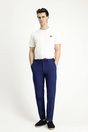  Saks Mavi Slim Fit Dar Kesim Likralı Beli Lastikli İpli Klasik Kumaş Pantolon