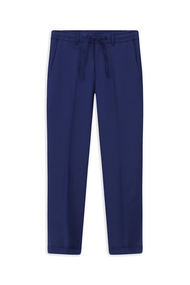 Saks Mavi Slim Fit Dar Kesim Likralı Beli Lastikli İpli Klasik Kumaş Pantolon