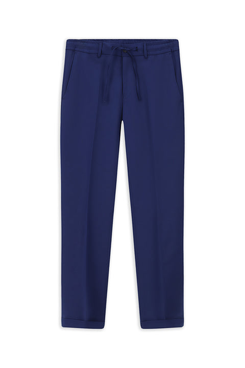 Saks Mavi 7 Drop Slim Fit Dar Kesim Likralı Beli Lastikli İpli Klasik Kumaş Pantolon