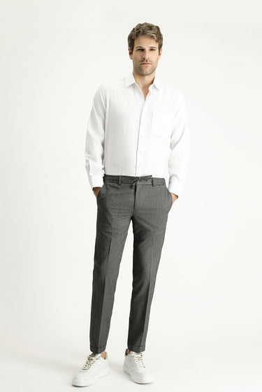  Orta Gri Slim Fit Dar Kesim Likralı Beli Lastikli İpli Klasik Kumaş Pantolon