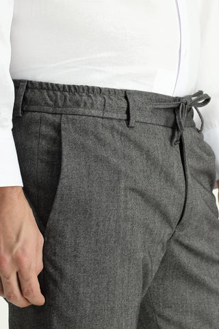  Orta Gri Slim Fit Dar Kesim Likralı Beli Lastikli İpli Klasik Kumaş Pantolon