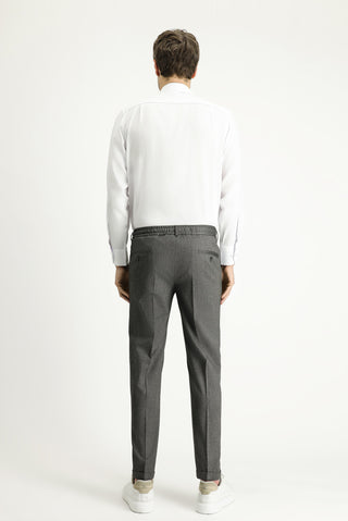  Orta Gri Slim Fit Dar Kesim Likralı Beli Lastikli İpli Klasik Kumaş Pantolon