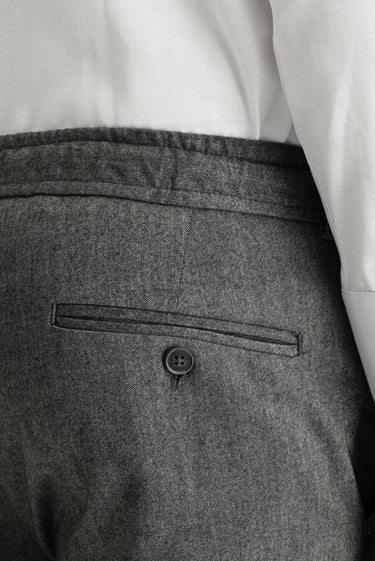 Orta Gri Slim Fit Dar Kesim Likralı Beli Lastikli İpli Klasik Kumaş Pantolon