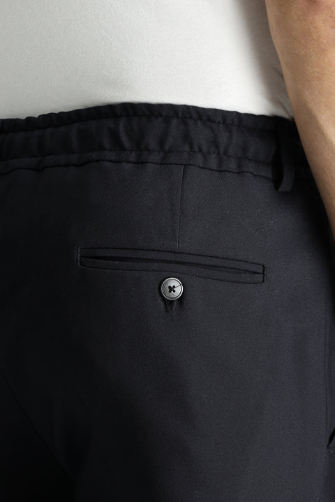 Siyah 7 Drop Slim Fit Dar Kesim Likralı Beli Lastikli İpli Klasik Kumaş Pantolon