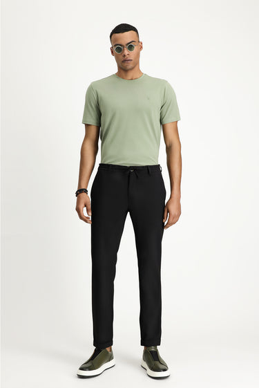 Siyah Super Slim Fit Ekstra Dar Kesim Beli Lastikli İpli Gofre Likralı Klasik Kumaş Pantolon