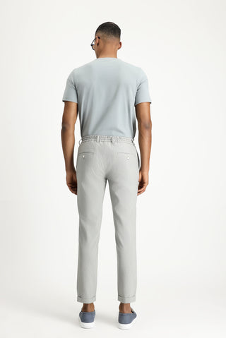  Açık Gri Super Slim Fit Ekstra Dar Kesim Beli Lastikli İpli Gofre Likralı Klasik Kumaş Pantolon