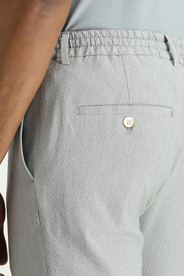 Açık Gri Super Slim Fit Ekstra Dar Kesim Beli Lastikli İpli Gofre Likralı Klasik Kumaş Pantolon