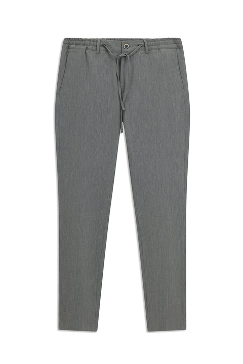 Koyu Füme 7 Drop Super Slim Fit Eksra Dar Kesim Beli Lastikli İpli Gofre Likralı Klasik Kumaş Pantolon