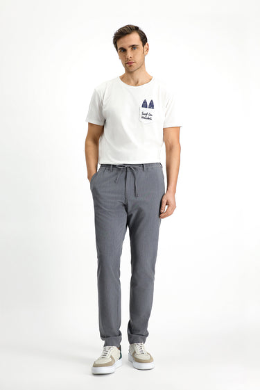  Koyu Füme Super Slim Fit Ekstra Dar Kesim Beli Lastikli İpli Gofre Likralı Klasik Kumaş Pantolon
