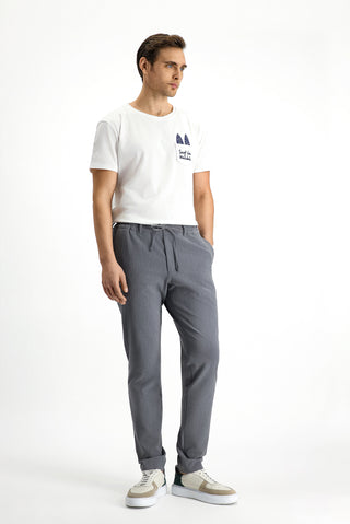  Koyu Füme Super Slim Fit Ekstra Dar Kesim Beli Lastikli İpli Gofre Likralı Klasik Kumaş Pantolon