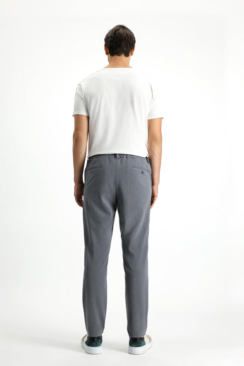 Koyu Füme 7 Drop Super Slim Fit Eksra Dar Kesim Beli Lastikli İpli Gofre Likralı Klasik Kumaş Pantolon