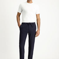 Koyu Lacivert Super Slim Fit Ekstra Dar Kesim Beli Lastikli İpli Gofre Likralı Klasik Kumaş Pantolon