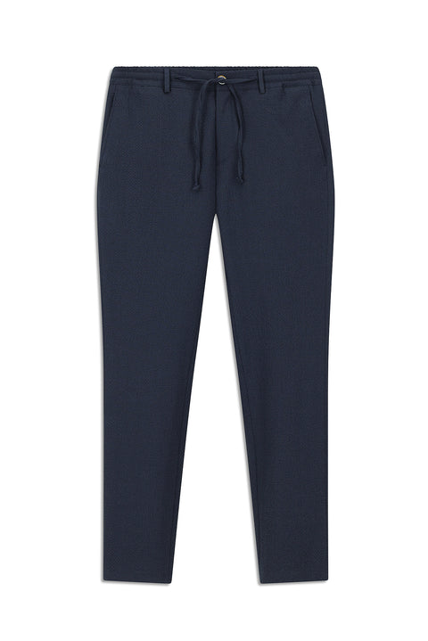 Gök Mavisi 7 Drop Super Slim Fit Eksra Dar Kesim Beli Lastikli İpli Gofre Likralı Klasik Kumaş Pantolon