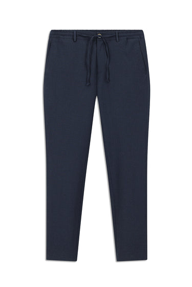 Gök Mavisi Super Slim Fit Ekstra Dar Kesim Beli Lastikli İpli Gofre Likralı Klasik Kumaş Pantolon
