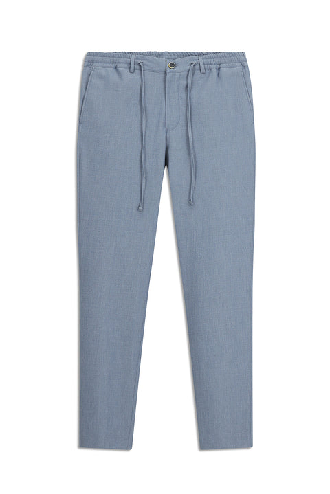 Aqua Mavisi 7 Drop Super Slim Fit Eksra Dar Kesim Beli Lastikli İpli Gofre Likralı Klasik Kumaş Pantolon