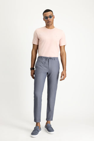  Havacı Mavi 7 Drop Super Slim Fit Eksra Dar Kesim Beli Lastikli İpli Gofre Likralı Klasik Kumaş Pantolon