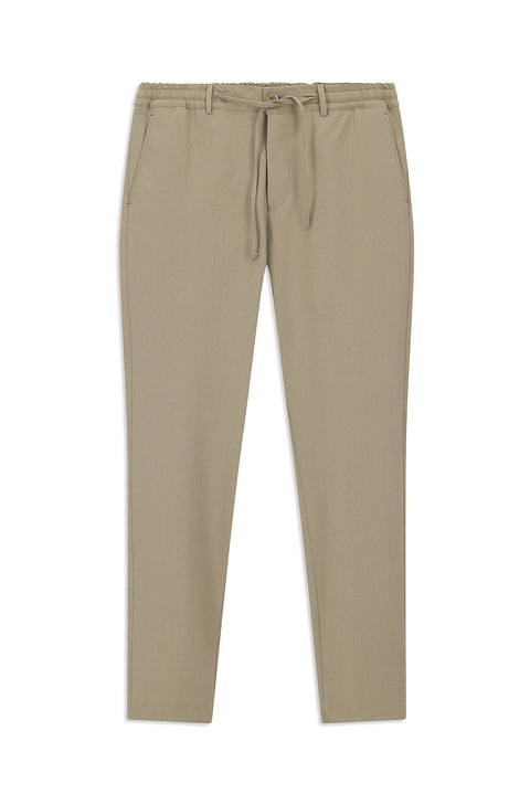 Orta Bej 7 Drop Super Slim Fit Eksra Dar Kesim Beli Lastikli İpli Gofre Likralı Klasik Kumaş Pantolon