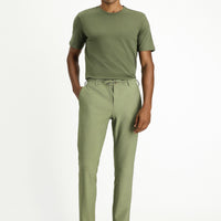Light Khaki 7 Drop Super Slim Fit Extra Narrow Cut Elastic Waist Drawstring Wavy Lycra Classic Fabric Trousers