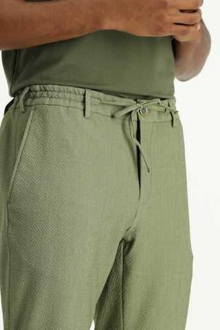  Açık Haki Super Slim Fit Ekstra Dar Kesim Beli Lastikli İpli Gofre Likralı Klasik Kumaş Pantolon