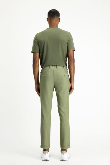 Açık Haki Super Slim Fit Ekstra Dar Kesim Beli Lastikli İpli Gofre Likralı Klasik Kumaş Pantolon