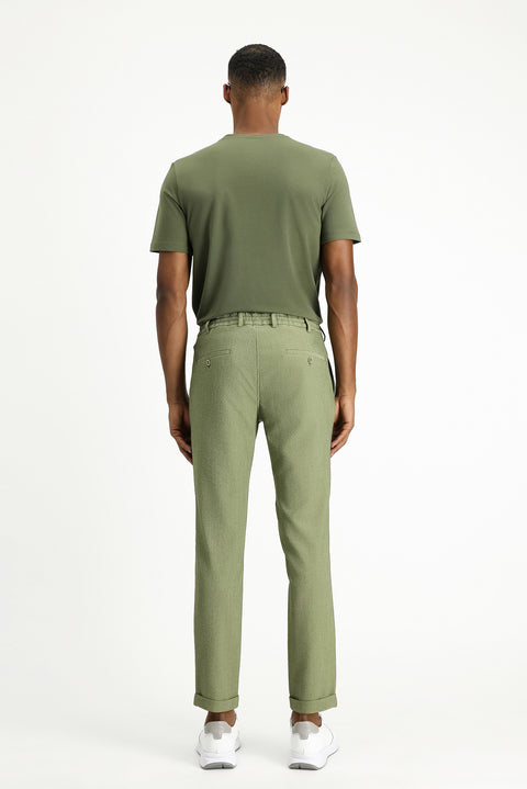 Açık Haki 7 Drop Super Slim Fit Eksra Dar Kesim Beli Lastikli İpli Gofre Likralı Klasik Kumaş Pantolon