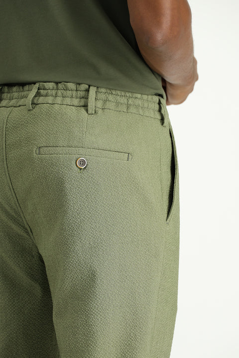 Açık Haki 7 Drop Super Slim Fit Eksra Dar Kesim Beli Lastikli İpli Gofre Likralı Klasik Kumaş Pantolon