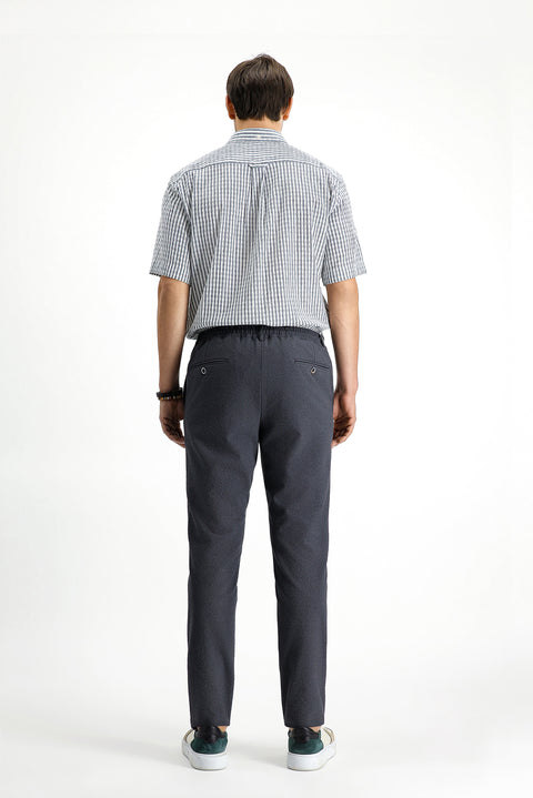 Koyu Antrasit 7 Drop Super Slim Fit Eksra Dar Kesim Beli Lastikli İpli Gofre Likralı Klasik Kumaş Pantolon