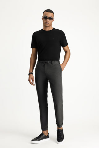  Orta Antrasit 7 Drop Super Slim Fit Eksra Dar Kesim Beli Lastikli İpli Gofre Likralı Klasik Kumaş Pantolon