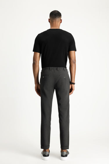  Orta Antrasit Super Slim Fit Ekstra Dar Kesim Beli Lastikli İpli Gofre Likralı Klasik Kumaş Pantolon