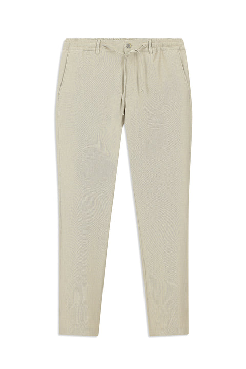 Açık Vizon 7 Drop Super Slim Fit Eksra Dar Kesim Beli Lastikli İpli Gofre Likralı Klasik Kumaş Pantolon