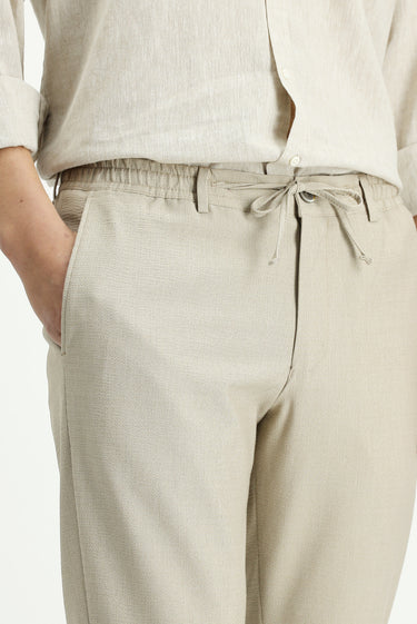  Açık Vizon Super Slim Fit Ekstra Dar Kesim Beli Lastikli İpli Gofre Likralı Klasik Kumaş Pantolon