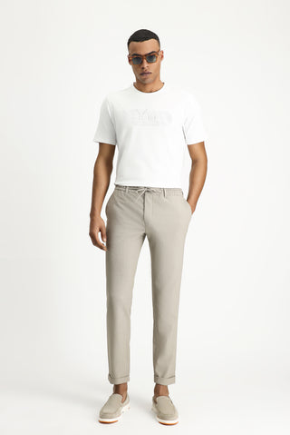  Orta Vizon 7 Drop Super Slim Fit Eksra Dar Kesim Beli Lastikli İpli Gofre Likralı Klasik Kumaş Pantolon