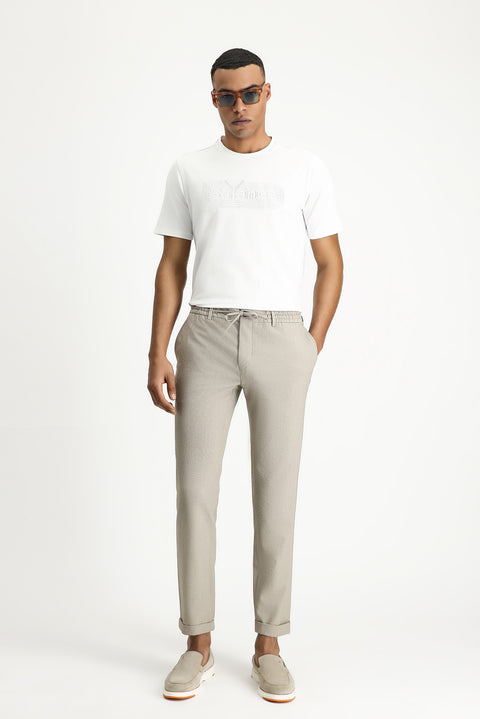 Orta Vizon 7 Drop Super Slim Fit Eksra Dar Kesim Beli Lastikli İpli Gofre Likralı Klasik Kumaş Pantolon