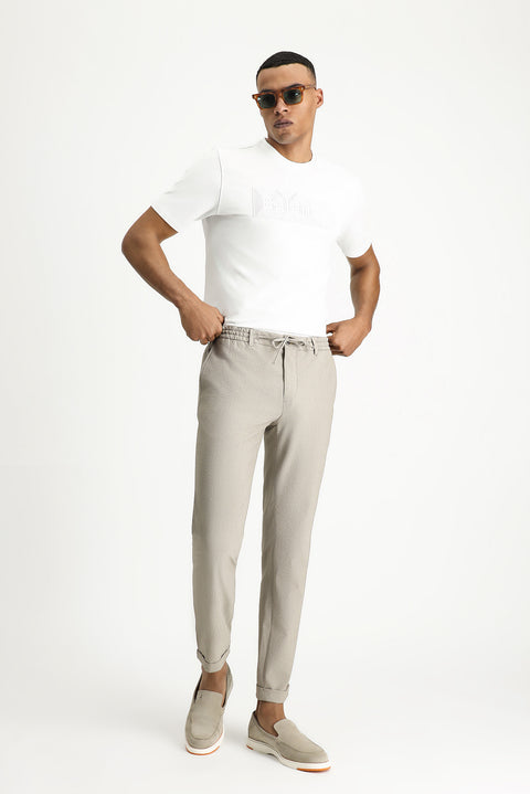 Orta Vizon 7 Drop Super Slim Fit Eksra Dar Kesim Beli Lastikli İpli Gofre Likralı Klasik Kumaş Pantolon