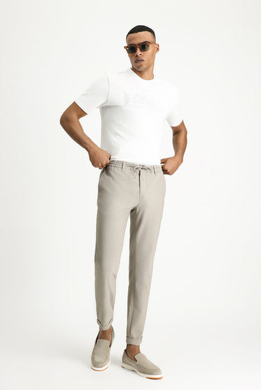 Orta Vizon Super Slim Fit Ekstra Dar Kesim Beli Lastikli İpli Gofre Likralı Klasik Kumaş Pantolon