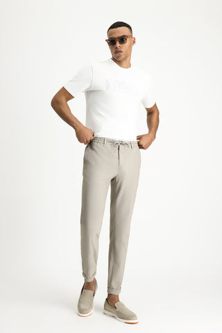  Orta Vizon 7 Drop Super Slim Fit Eksra Dar Kesim Beli Lastikli İpli Gofre Likralı Klasik Kumaş Pantolon