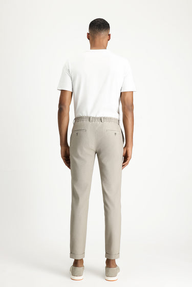 Orta Vizon Super Slim Fit Ekstra Dar Kesim Beli Lastikli İpli Gofre Likralı Klasik Kumaş Pantolon