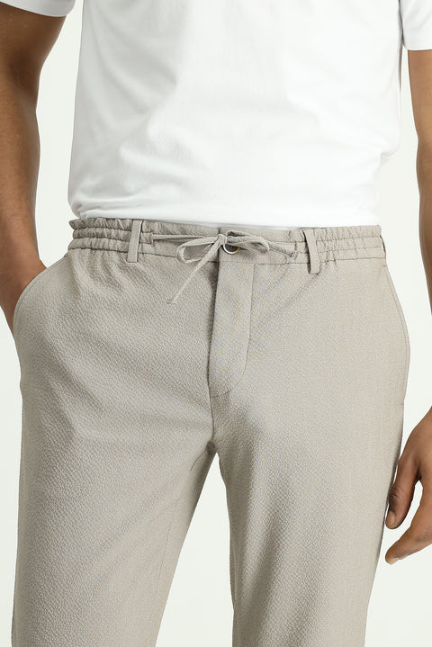 Orta Vizon 7 Drop Super Slim Fit Eksra Dar Kesim Beli Lastikli İpli Gofre Likralı Klasik Kumaş Pantolon