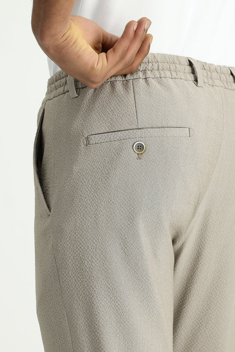 Orta Vizon 7 Drop Super Slim Fit Eksra Dar Kesim Beli Lastikli İpli Gofre Likralı Klasik Kumaş Pantolon