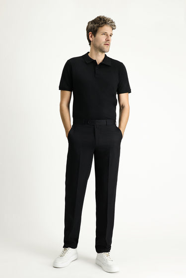  Siyah Relaxed Fit Rahat Kesim Likralı Klasik Kumaş Pantolon