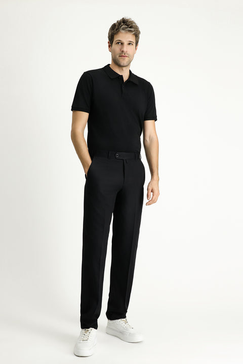 Black 4 Drop Relaxed Fit Lycra Classic Fabric Trousers