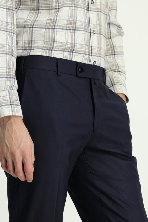 Koyu Lacivert 7 Drop Slim Fit Dar Kesim Likralı Klasik Kumaş Pantolon